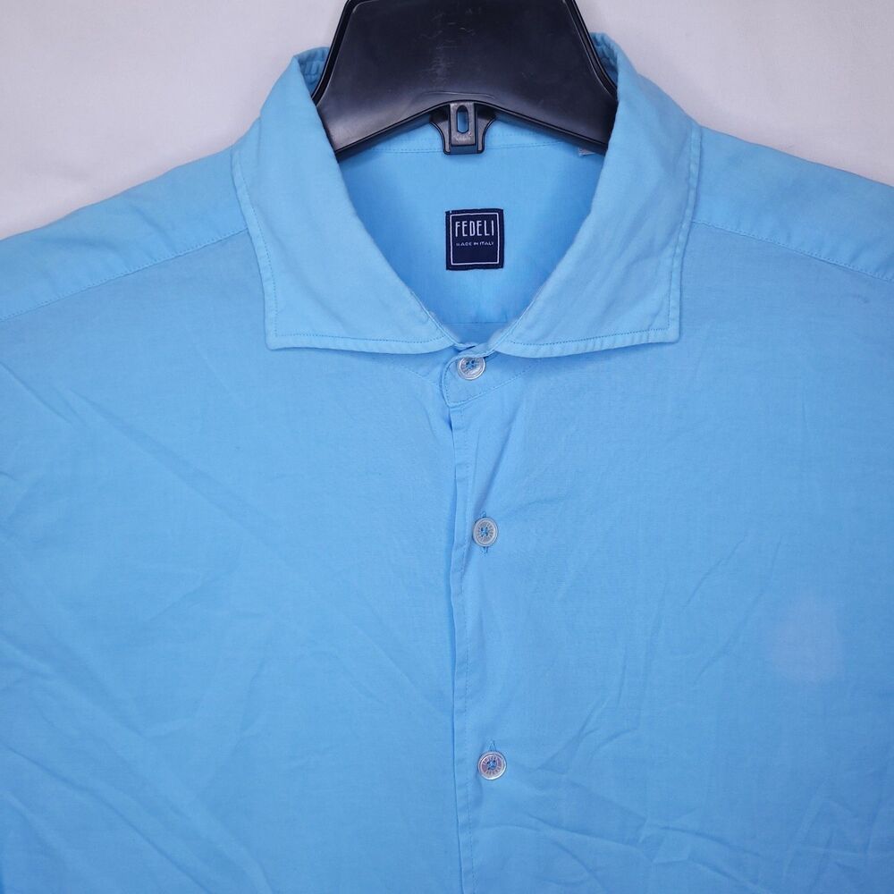 Fedeli Shirt Mens 17.5 Dusty Blue Panamino Lightweight